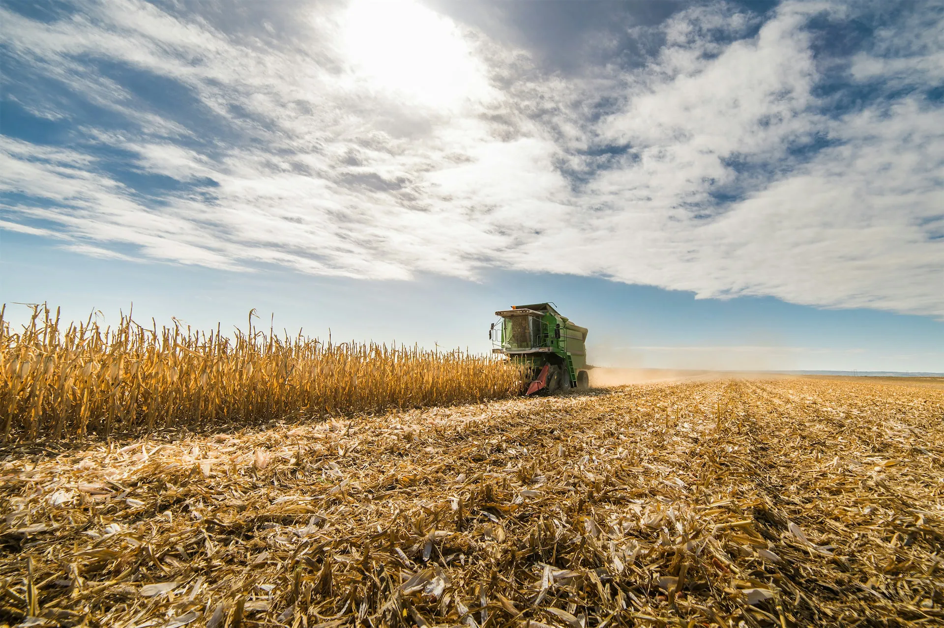 Combine harvesting a field